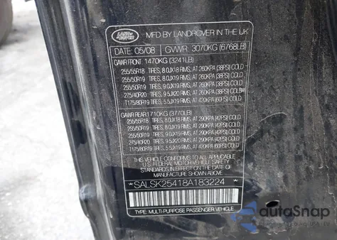 2008 Land Rover Range Rover Sport Hse z USA, uszkodzony, nr VIN SALSK25418A183224